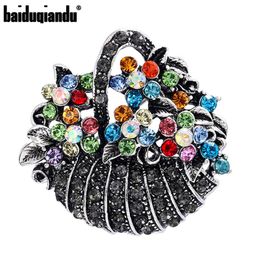 Brooches Pins Baiduqiandu Retro Colorful/Coffee Rhinestones Flower Basket For Women Antique Gold/Silver Plated Collar Clothes