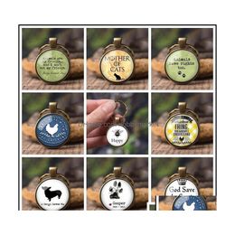 Key Rings Jewelry Cute Animal Printing Chains Dog Cat Claw Paw Footprints Glass Cabochon Pendant Car Ring Creative Gifts For Men Dro Dhhq0