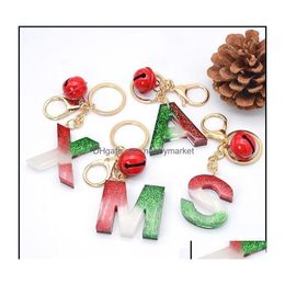 Key Rings Jewellery Christmas Gradient Colour Letter Keychain Bell Pendant Chain Cute Holder Handbag Charms Sequins Keyring Gift Drop De Dhfet