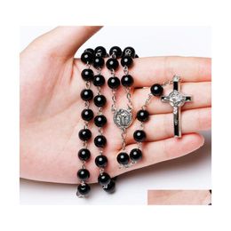 Pendant Necklaces Mens Catholic Rosary Necklace For Women Christian Jesus Virgin Mary Cross Crucifix Galss Beaded Chains Luxury Jewe Otb5M