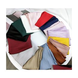 Scarves Womens Retro Square Scarf Fashion Silk Pleated Head Hair Neck Solid Colour Satin Neckerchief 3451 Q2 Drop Delivery Accessorie Dhsq7