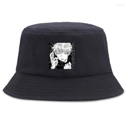 Berets Gojo Satoru Manga Japanese Women's Bucket Hat Harajuku Beach Sun Men's Panama Hats Fedoras Casual Summer Unisex CapBerets Del