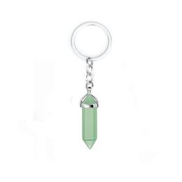 Key Rings Natural Stone Hexagonal Prism Keychains Healing Rose Crystal Car Decor Keyholder For Women Men Drop Delivery Jewellery Dhclj