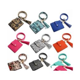 Party Favor Fedex 31 Styles Bracelet Keychain Card Bag With Tassels Leopard Sunflower Pu Leather Bangle Wrist Pandent Key Decorate D Dhash