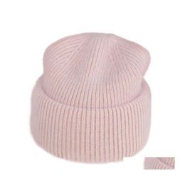 Beanie/Skull Caps Rabbit Fur Winter Hats For Women Fashion Warm Beanie Solid Adt Er Head Cap Drop Delivery Accessories Scarves Gloves Otp4V