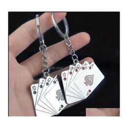 Key Rings Jewellery Metal Royal Flush Poker Playing Card Ring Red Black Keychain Bag Hanging Fashion Will And Sandy 2022 Drop Delivery Dhgcf