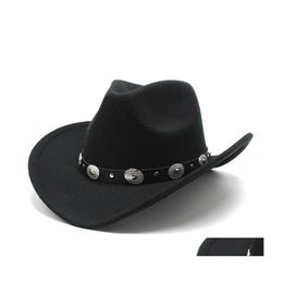 Wide Brim Hats Autumn Western Cowboy Hat Felt Bowler Fedora Men Women Simple Pop Jazz Cap Four Seasons Cowgirl Drop Delivery Fashion Oth82