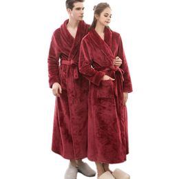 Women's Sleepwear Fdflak M-3XL Plus Size Autumn Winter Robes Bath Robe Couple Pink/Wine Red Long Bathrobe Sexy Dressing Gown Women