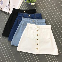 Skirts 2023 Spring Summer Womens Jeans Short Denim Mini Skirt Button High Waist Double Pockets Harajuku Sexy Falda