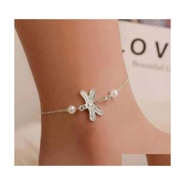 Anklets Jewellery Dragonfly Crystal Sandals Ankle Bracelet Beach Lady Foot On The Leg 485 H1 Drop Delivery Dhgyk