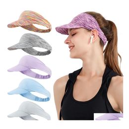 Visors Fashion Colorf Summer Empty Top Foldable Sport Running Visor Hat Women Simple Quick Dry Tie Dye Beach Cap Ice Silk Sun Breath Otrbg