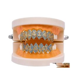 Grillz Dental Grills Halloween Iced Out Hip Hop 1414 Gold Sier Teeth Grillz Set Bling Aaa Cubic Zircon Eight 8 Top Bottom Vampire J Dhhyb