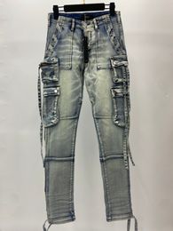 2023 Newest great Mens distressed ripped skinny pocket designer jeans ~ US SIZE 28-36 jeans ~ high quality slim motorcycle moto biker causal denim pants hip hop jeans