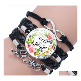 Charm Bracelets Religion Scripture Mti Layered Leather Rope For Women Men Glass Cabochon Holy Bible Bangle Fashion Jewelry In Bk Dro Ot9Si