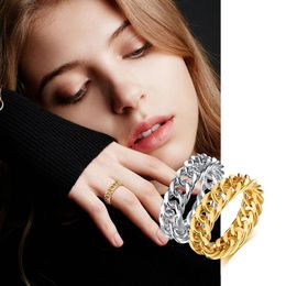 Cluster Rings HIPHOP CUBAN CURB CHAIN FOR WOMEN STAINLESS STEEL 6MM THICK SIZE 6 TO 11