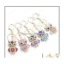 Key Rings Jewelry Cute Owl Crystal Chains Holder For Car Keyrings Keychains Women Flower Purse Bag Buckle Pendant Drop Delivery 2021 Dhiwe