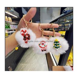 Key Rings Jewelry Creative Christmas Ring Santa Fur Ball Keychains For Women Gift Mobile Phone Bag Pendant Keychain Car Ornaments Cu Dhzqc