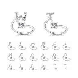 Band Rings 26 Zircon Ring Adjustable Opening Personalized Alphabet Letter Rhinestone Fine Finger Jewelry Accessories Q184Fz Drop Deli Dhfai