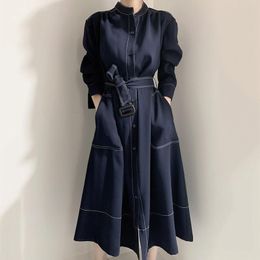 Casual Dresses Autumn Ladies Office Work Long Shirt Dress Elegant Sleeve Turn Down Collar Solid Colour Loose Split High Waist Woman DressesCa