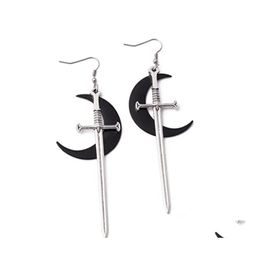 Charm Novelty Bat Animals Shape Large Hoop Gothic Women Earrings Dark Witch Pendant Earring Moon Sword Drop Delivery Jewellery Otmlv