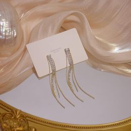 Dangle Earrings Korea Selling Fashion Jewelry 925 Silver Pin 14K Real Gold Elegant Long Tassel Women's Birthday Gift & Chandelier