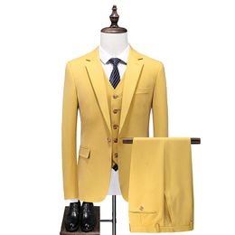 Men's Suits & Blazers Bright Yellow Male Wedding Prom Suit Slim Fit Tuxedo Men Formal Business Work Wear 3Pcs Set (Jacket Pants Vest)