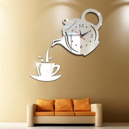 Wall Clocks GH Creative DIY Acrylic Coffee Cup Teapot 3D Clock Decorative Kitchen Living Room Dining Home Decor