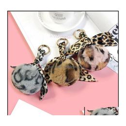 Key Rings Jewellery Faux Rabbit Fur Ball Chain Pompom Leopard Plush Heart Keychain Pom Round Trinket Car Bag Pendant Ring Gift Drop Del Dhdfu