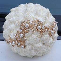 Wedding Flowers Women Crystal Bouquet Brooch Bridesmaid Handmade Rose Bridal Holder Accessories