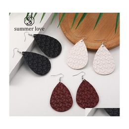 Dangle Chandelier Fashion Designer Pu Leather Earrings Weave Pattern Water Drop Oval Double Side Sier Hook For Women Christmas Par Dhcxh