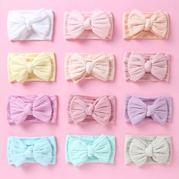 Baby Accessories Infant Girl Cute Soft Ribbon Bow Headband Newborn Solid Headwear Headdress Nylon Elastic Band Gifts Props 1417