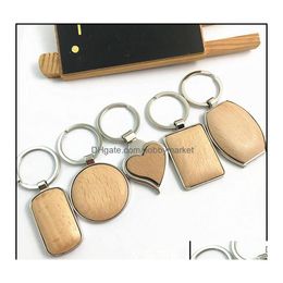 Key Rings Jewelry Metal Wood Keychains Chain Ring Round Heart Rec Simple Diy Blank Wooden Car Pendant Holder Fashion Gifts Keyrings Dh1Mk