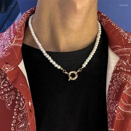 Choker Chokers Simple Short Pearl Beaded Necklace Men And Women Same Fashion Hip Hop Metal Geometric Beads Chain Pendant Jewelry Gift Bloo22