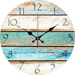 Wall Clocks Wooden Clock Modern Design Ocean Colors Old Paint Board Printed Image Mediterranean Style ClockWall ClocksWall