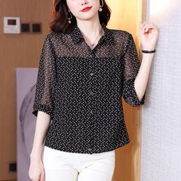 Women's Blouses & Shirts Western Blouse Chiffon Summer Female 2023 Five -point Sleeve Thin Mid -sleeved Casual Fashion Printed Shirt TopsWom