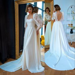 2023 A Line Abiti da sposa Abiti da sposa Sexy Sweetheart Applique in pizzo Illusion Maniche lunghe Piano Lunghezza Custom Boho Beach vestido de novia Plus Size Hollow Back