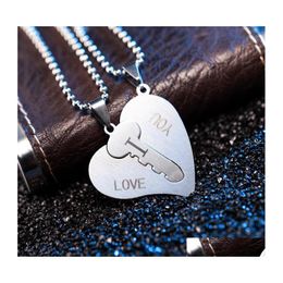 Pendant Necklaces Fashion Jewellery Stainless Steel I Love You Heart Necklace Lock Key Couple Drop Delivery Pendants Dh1Lb