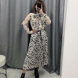 Two Piece Dress Women Sets Clothing Spring 2023 Fashion Shine Through Blouse Bow Collar Shirt And Pleated Skirts Modern Lady 2 Pieces