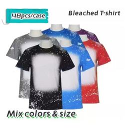 New Sublimation party Bleached Shirts Heat Transfer Blank Bleach Shirt Bleached Polyester T-Shirts US Men Women Supplies FS9535 ss0123