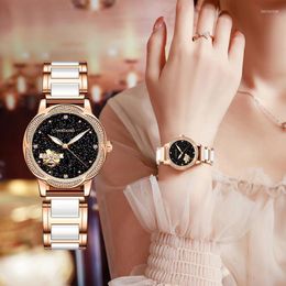 Нарученные часы Женские Звездные Страницы Полностью автоматические механические керамические керамические полые водонепроницаемые Watchwristwatches HECT22