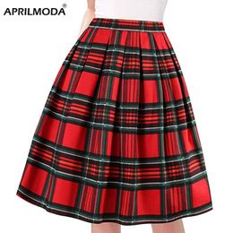 Saias 2023 Chegada de verão Plaid plissada saia curta Cantura alta algodão 50s Vintage Retro Harajuku Escola Plus Size Womens