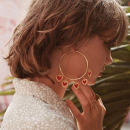 Hoop Earrings & Huggie Arrived Exaggerated Red Heart Pendant Big Tassel For Women Vintage Lady Jewellery Statement Circle Oorbellen1