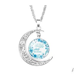 Pendant Necklaces Christian Bible Verse Moon For Women Catholic Church Scripture Glass Time Gem Cabochon Chains Fashion Jewellery Drop Otfvh