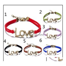 Charm Bracelets Jewellery Vintage Love Leather 6 Colours Bronze Mtilayer Woven Bracelet For Men Women Fashion Diy Drop Delivery 2021 Dh0J4