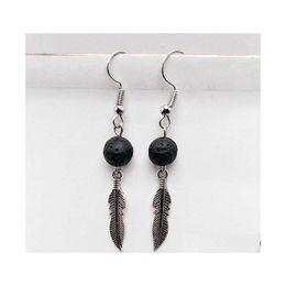 Arts And Crafts Angel Wings Black Lava Stone Earrings Diy Aromatherapy Essential Oil Diffuser Dangle Earings Jewellery For Women Drop Dhdep