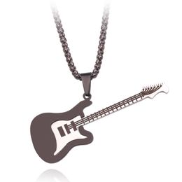 Pendant Necklaces Punk Music Guitar Stainless Steel Necklace For Men Hip Hop Gold Colour Black Women Jewellery