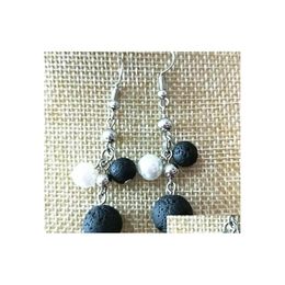 Arts And Crafts Black Lava Stone Imitation Pearl Earrings Necklace Diy Aromatherapy Essential Oil Diffuser Dangle Earings Jewellery Wo Dhz6L