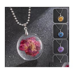 Pendant Necklaces Pendants Jewellery Natural Dried Flower For Women Transparent Resin Real Dry Round Gift Drop Delivery 2021 L8Ze0 Dhyki