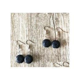 Arts And Crafts Round Black Lava Stone Earrings Necklace Diy Aromatherapy Essential Oil Diffuser Dangle Earings Jewellery Women Drop D Dhlq1