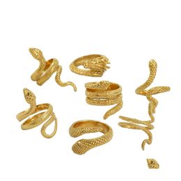 Band Rings 1 Piece Retro Punk Exaggerated Spirit Snake Ring Fashion Personality Winding Animal Snakeshaped Gold Stainless Steel Open Dh5Nm